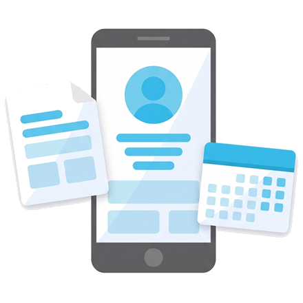 Telefono con la scheda del tesserato, documenti e calendario