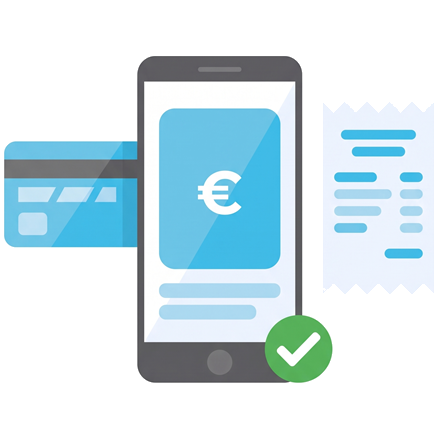 Telefono con pagamento, carta e ricevuta