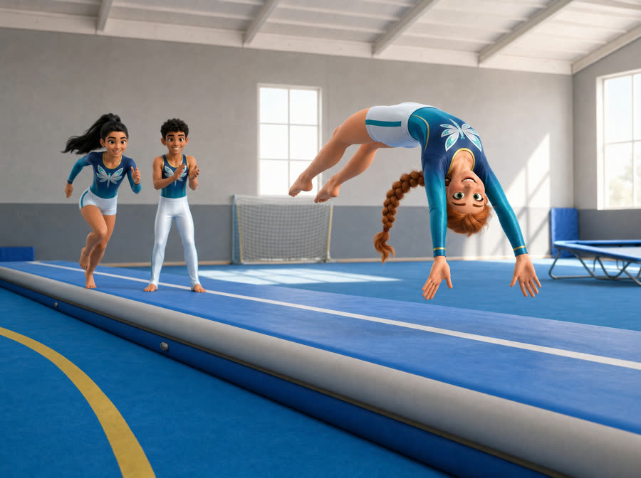 Martina fa un flic sulla pista di tumbling, Elisa e Leonardo aspettano il loro turno